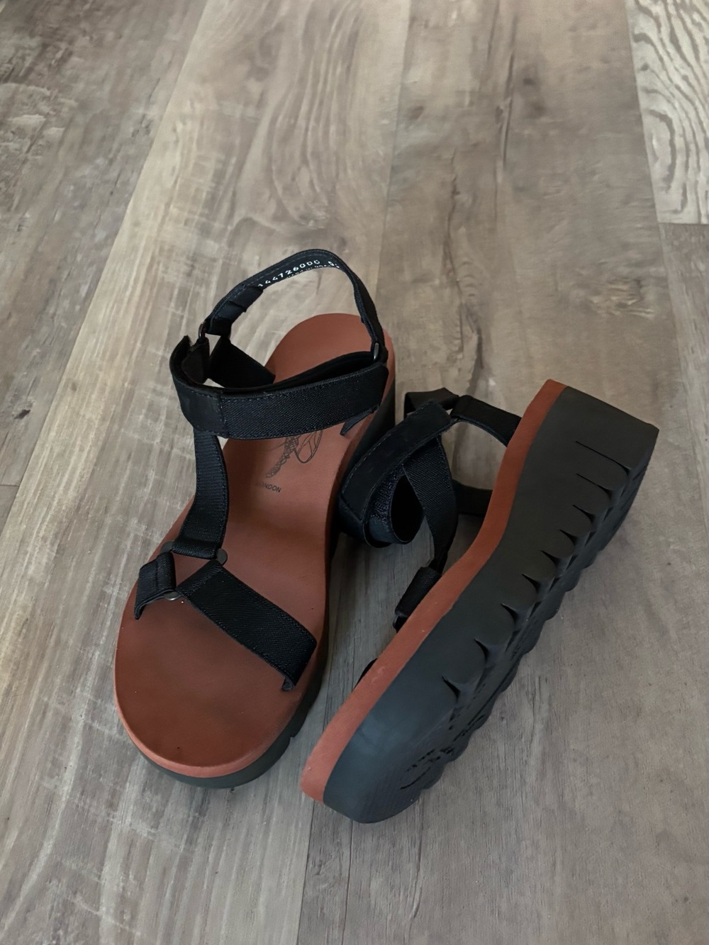FLY Women’s Black Platform Sandal with Brown Footbed